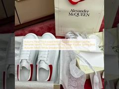 秋の新厚底メンズカジュアルマックイーンレザー多用途スポーツ厚底フラットトップレイヤー豚革春秋メッシュホワイトスニーカーレッドスポーツ