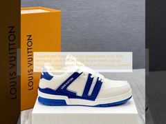 外観レベルの高いカジュアルボードシューズ、ブルーパッチワーク、ルイ・ヴィトンホワイトラウンドヘッドレースアップ、春、夏、秋、冬用の高さ調節可能なスポーツニューレースアップ