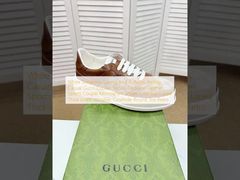 白スニーカー、春秋トレンドカジュアルグッチクッキーシューズ、本革スポーツカップルモノグラムシューズ、ローカットレースアップ厚底多用途、牛革ラウンドトゥレトロ