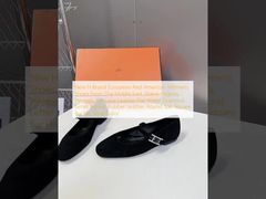 New H Brand European And American Women's Shoes From The Middle East, Dubai, Nigeria, Hermes, Genuine Leather, Flat Water Diamond, Letter Buckle, Rubber Leather, Round Toe, Square Buckle, Solid Color,